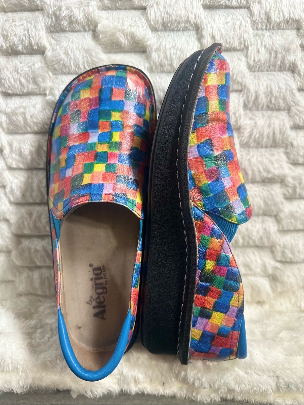 Alegria multi color checkered pattern Nursing shoes sz 41 or 9.5/10